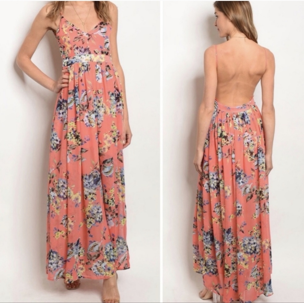 Floral Maxi Dress with Open Back
